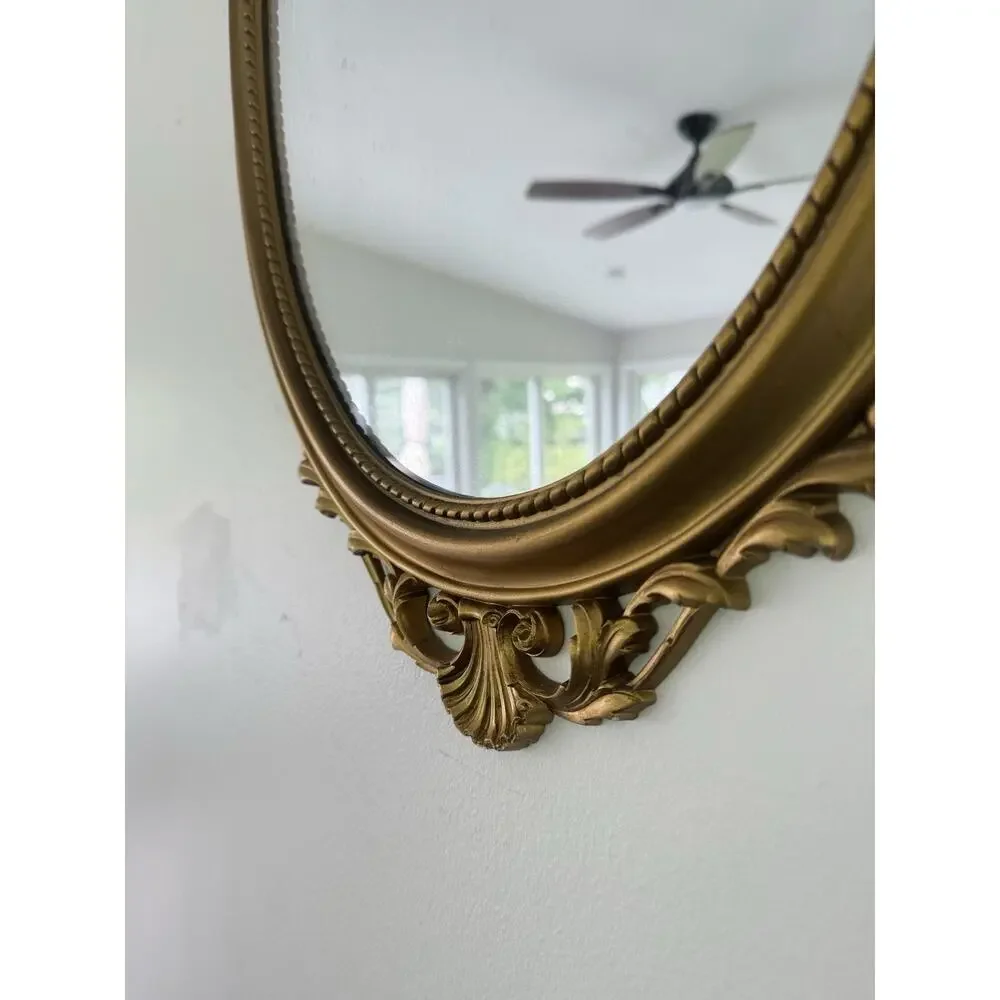 Vintage Syroco Gold Wall Mirror Ornate Floral Hollywood Regency Oval 31x16”